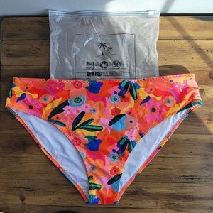NWT Beachsissi Womens Size XL High Waist Bikini Swim Bottoms Orange Floral